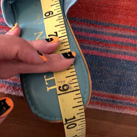 Vintage Italian Shoemakers Wedge Sandals Size 8 Blue Fabric Cork 90s Y2K - Picture 11 of 11